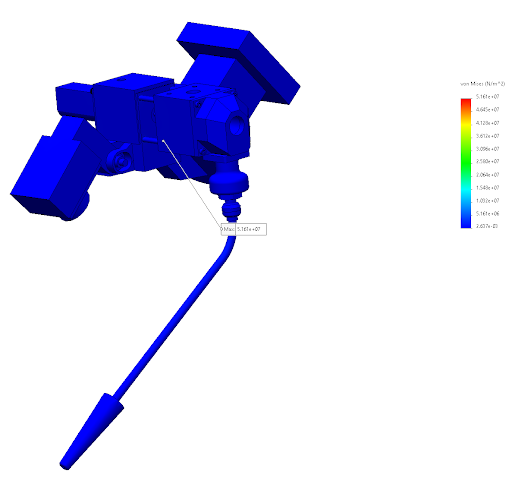 FEA displacement result for WAAM powder feeder mount